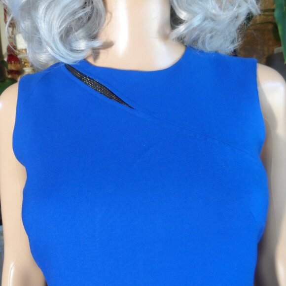 Versace Cobalt Blue Wool Sheath Dress w/Black Beading Detail Size IT 38 - US 6 - Picture 7 of 16